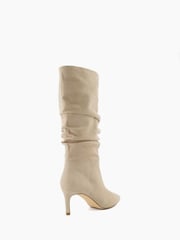 Dune London Natural Slouch Ruched Suede Heeled Boots - Image 3 of 4