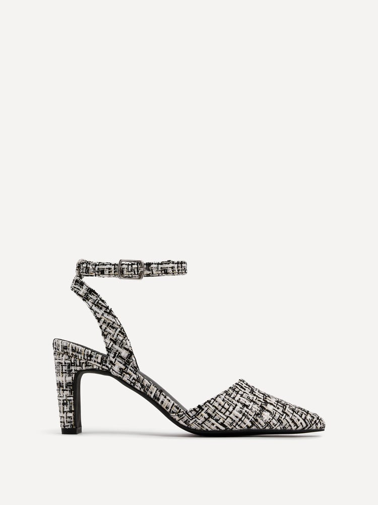 Linzi Black Bexley Tweed Pointed Toe Court Heels With Ankle Strap - Image 2 of 5