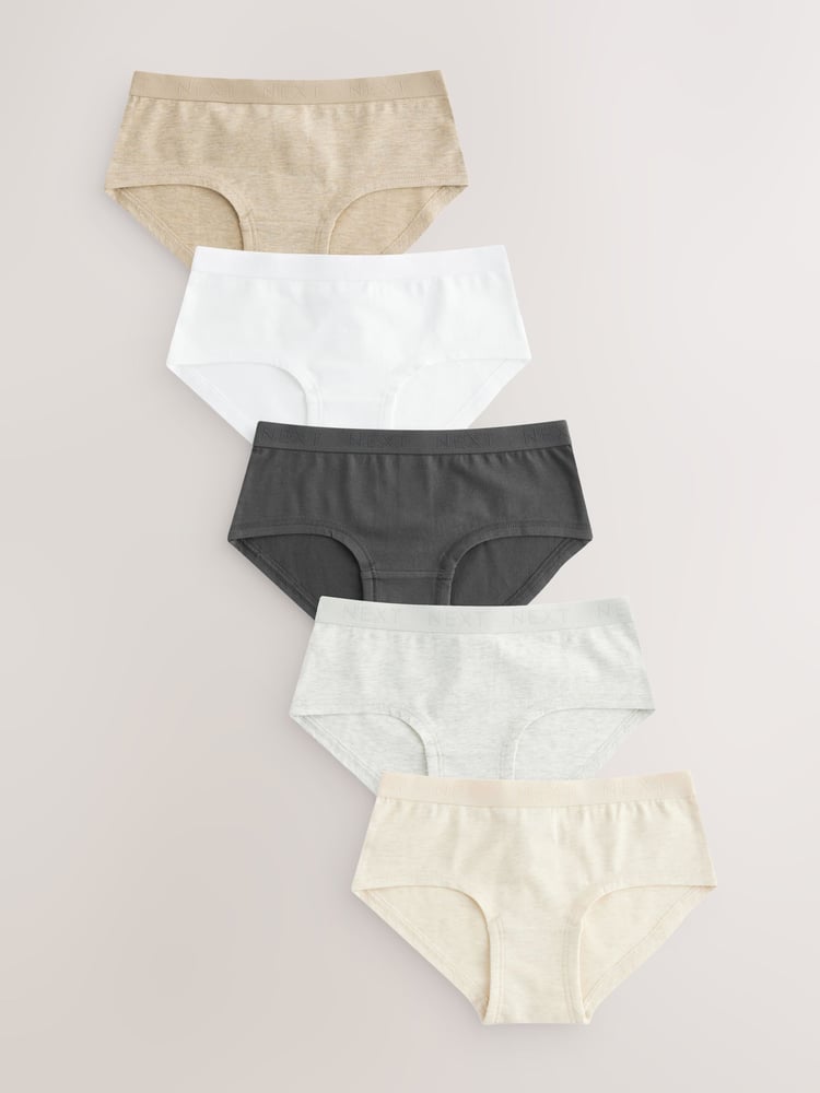 White/Charcoal Grey/Oatmeal Hipster Briefs 5 Pack (2-16yrs) - Image 1 of 8