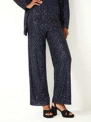 Navy Blue Sequin Wide Leg Trousers - Image 3 of 7