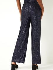 Navy Blue Sequin Wide Leg Trousers - Image 4 of 7