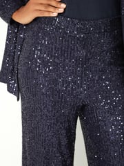 Navy Blue Sequin Wide Leg Trousers - Image 5 of 7