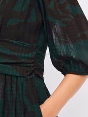 Green Printed Waisted Short Sleeve Mini Dress - Image 4 of 6