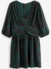 Green Printed Waisted Short Sleeve Mini Dress - Image 5 of 6