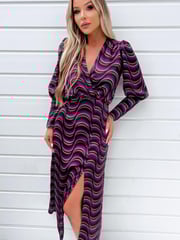 AX Paris Multi Printed Long Sleeve Wrap Top Midi Dress - Image 3 of 4
