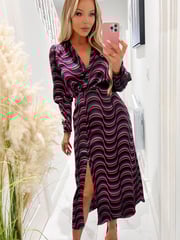 AX Paris Multi Printed Long Sleeve Wrap Top Midi Dress - Image 4 of 4