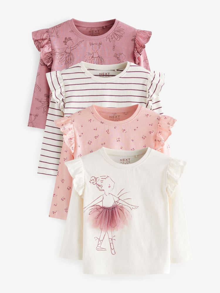 Purple Long Sleeve Frill Tops 4 Pack (3mths-7yrs) - Image 1 of 7