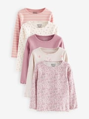 Pink Ribbed Long Sleeve Tops 5 Pack (3mths-7yrs) - Image 1 of 8