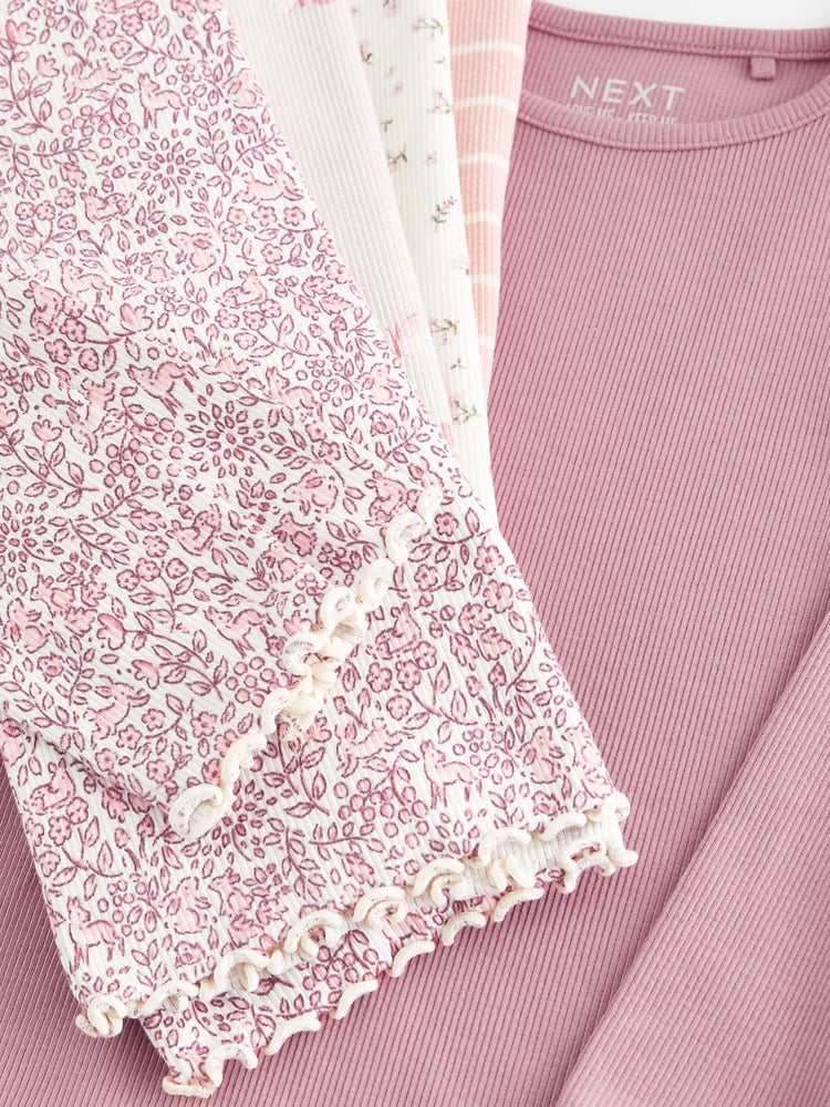 Pink Ribbed Long Sleeve Tops 5 Pack (3mths-7yrs) - Image 8 of 8