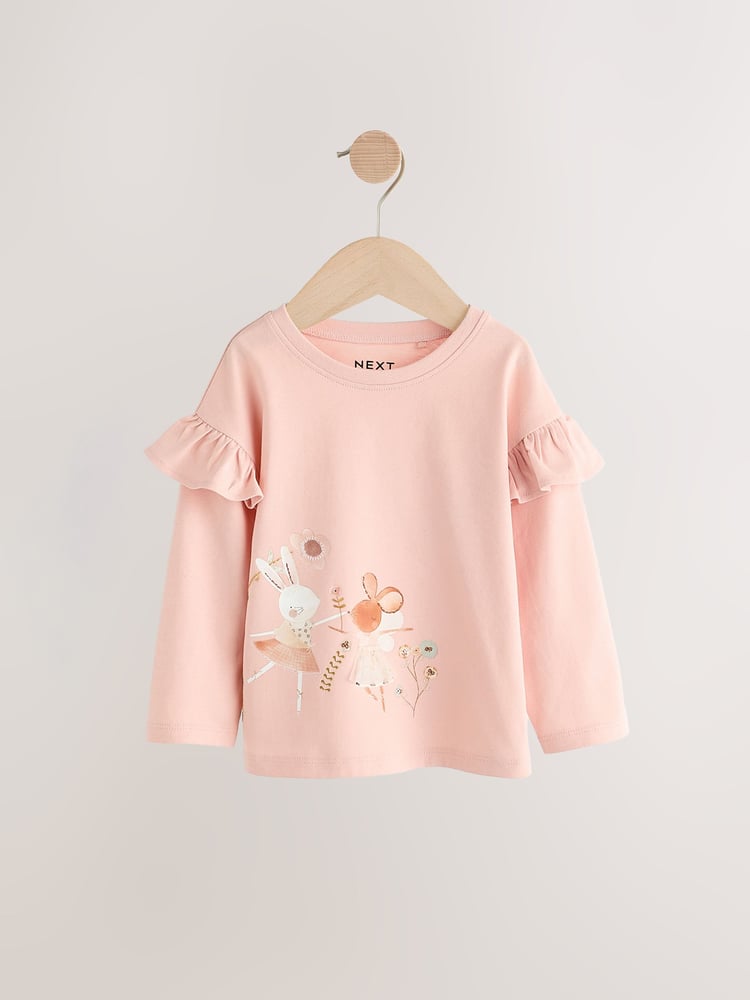 Pink Long Sleeve Frill Tops 4 Pack (3mths-7yrs) - Image 2 of 7