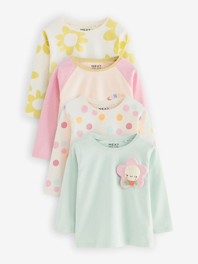 Bright Green 100% Cotton Long Sleeve T-Shirts 4 Pack (3mths-7yrs) - Image 1 of 7