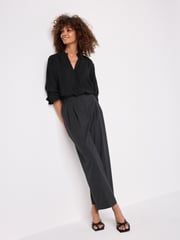 Black Long Sleeve Textured Overhead V-Neck Blouse - Image 2 of 7
