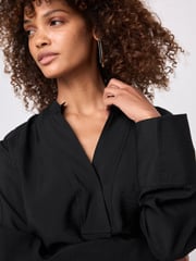 Black Long Sleeve Textured Overhead V-Neck Blouse - Image 5 of 7