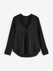 Black Long Sleeve Textured Overhead V-Neck Blouse - Image 6 of 7