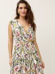 Ecru/Multi Paisley Print Sleeveless V-Neck Belted Maxi Dress - Image 3 of 6