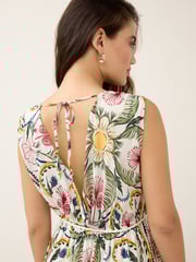 Ecru/Multi Paisley Print Sleeveless V-Neck Belted Maxi Dress - Image 4 of 6