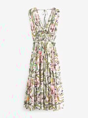 Ecru/Multi Paisley Print Sleeveless V-Neck Belted Maxi Dress - Image 5 of 6