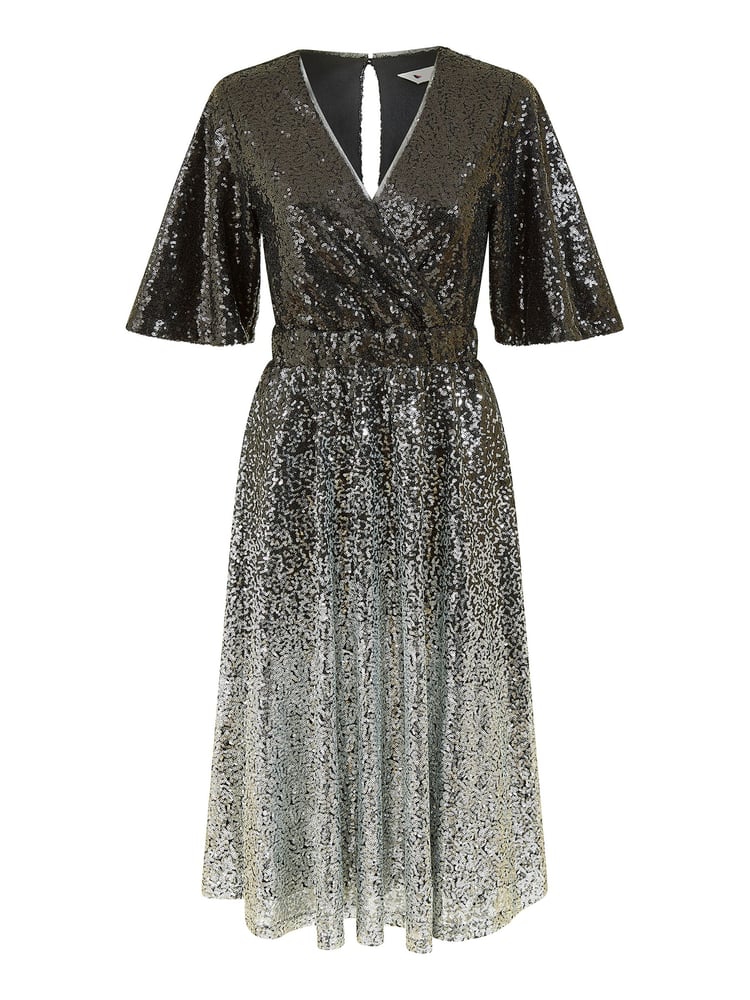 Yumi Black Ombre Sequin Midi Wrap Dress - Image 4 of 4