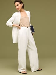 White Elasticated Back Wide Leg Trousers - Image 1 of 6
