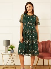 Yumi Green Embroidered Floral Skater Dress - Image 3 of 5