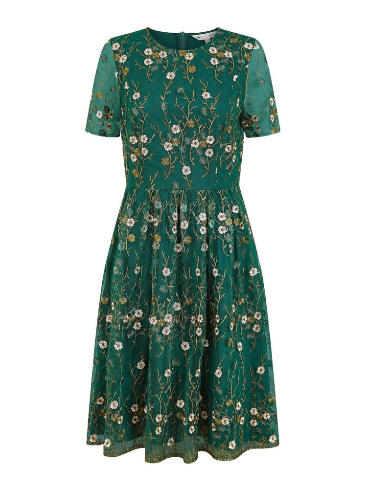 Yumi Green Embroidered Floral Skater Dress - Image 5 of 5
