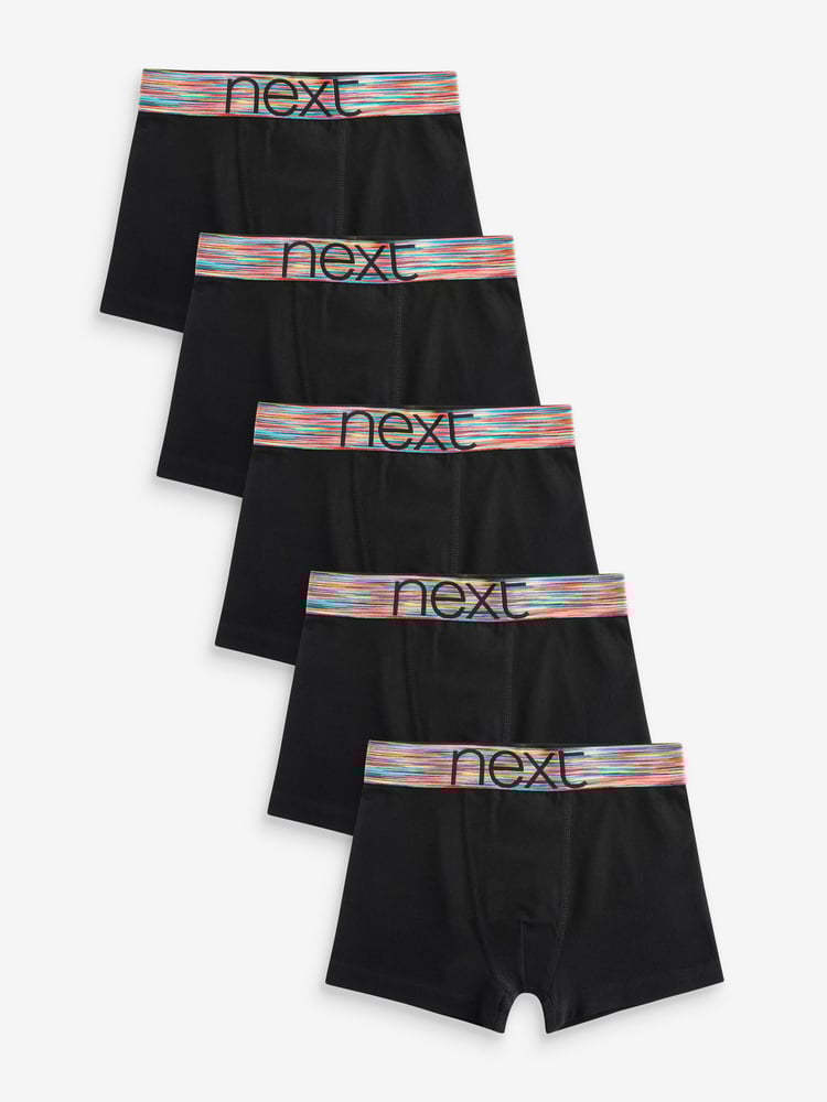 Black Bright Waistband Trunks 5 Pack (2-16yrs) - Image 1 of 8 Black Bright Waistband Trunks 5 Pack (2-16yrs) - Image 1 of 8