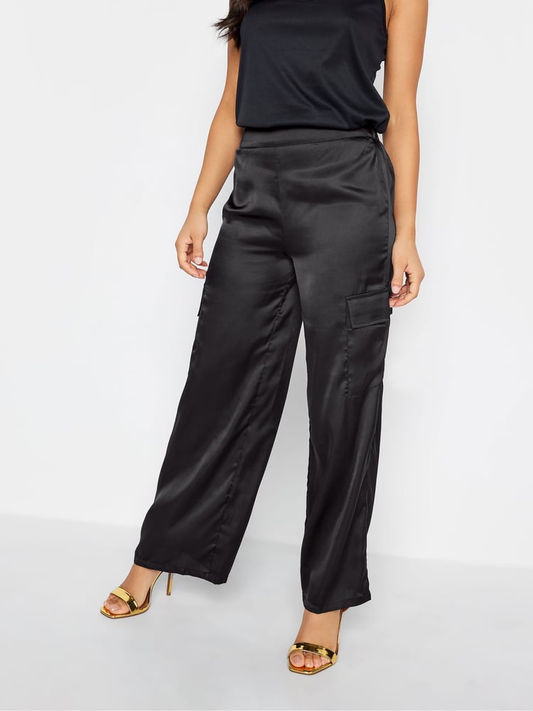 PixieGirl Petite Black Button Detailed Wide Leg Trousers - Image 2 of 4
