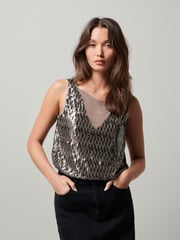 Gold Sequin Sparkle Sleeveless Top - Image 1 of 5