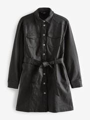 Black Coated Denim Mini Belted Shirt Dress - Image 6 of 7