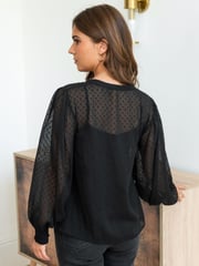 Pour Moi Black Embroidered Natasha Dobby Chiffon Long Sleeve Top - Image 2 of 4