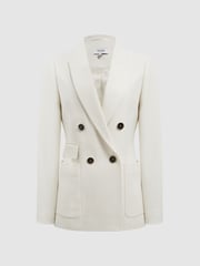 Reiss White Larsson Double Breasted Twill Blazer - Image 2 of 6