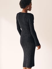 Black Rochelle Humes Sparkle Long Sleeve Midi Dress - Image 6 of 10