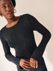 Black Rochelle Humes Sparkle Long Sleeve Midi Dress - Image 7 of 10