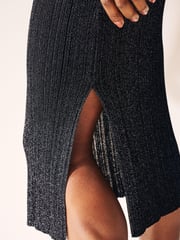 Black Rochelle Humes Sparkle Long Sleeve Midi Dress - Image 8 of 10