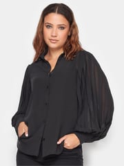 Long Tall Sally Black 100% Cotton Pleated Shirt - Image 3 of 5