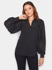 Long Tall Sally Black 100% Cotton Pleated Shirt - Image 4 of 5