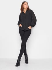 Long Tall Sally Black 100% Cotton Pleated Shirt - Image 5 of 5