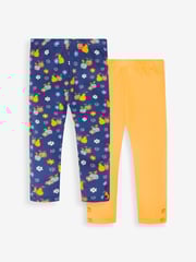 JoJo Maman Bébé Navy Blue Fruit & Yellow Girls' 2-Pack Leggings - Image 1 of 5