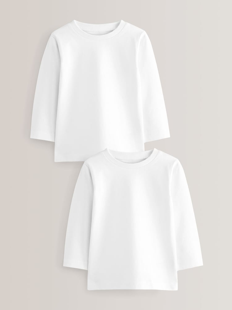 White 2 Pack Long Sleeve T-Shirts 2 Pack (3mths-7yrs) - Image 1 of 3