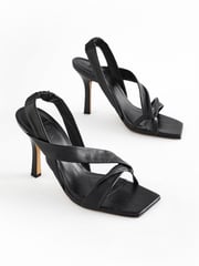 Black Signature Leather Asymmetric Sandals - Image 1 of 2