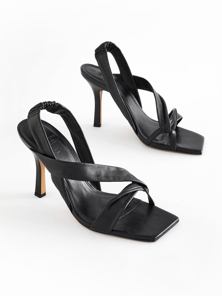Black Signature Leather Asymmetric Sandals - Image 1 of 2