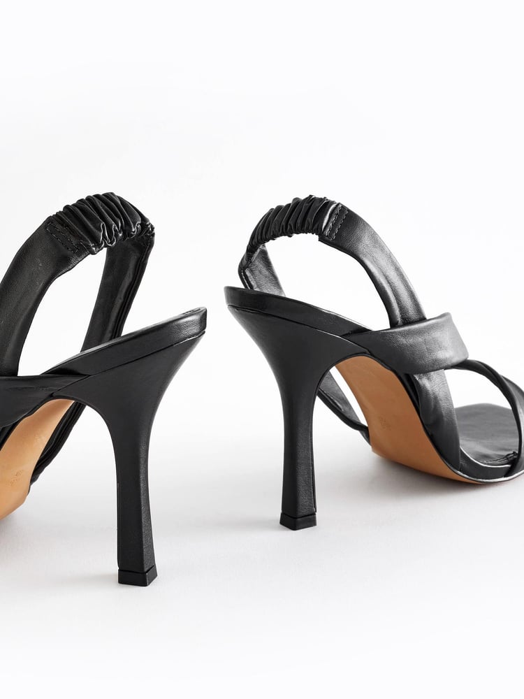Black Signature Leather Asymmetric Sandals - Image 2 of 2