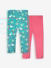 JoJo Maman Bébé Duck Egg Green Animal Friends & Pink Girls' 2-Pack Leggings - Image 1 of 5