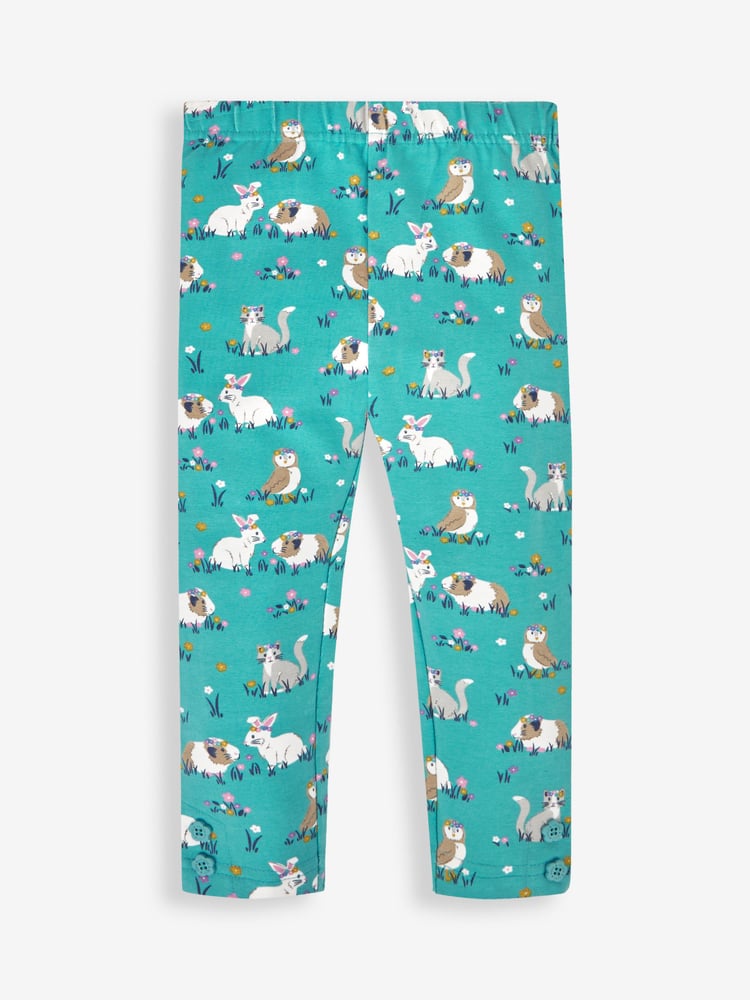 JoJo Maman Bébé Duck Egg Green Animal Friends & Pink Girls' 2-Pack Leggings - Image 2 of 5
