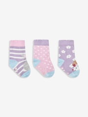JoJo Maman Bébé Purple 3-Pack Hedgerow Character Socks - Image 1 of 2