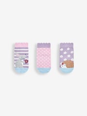JoJo Maman Bébé Purple 3-Pack Hedgerow Character Socks - Image 2 of 2