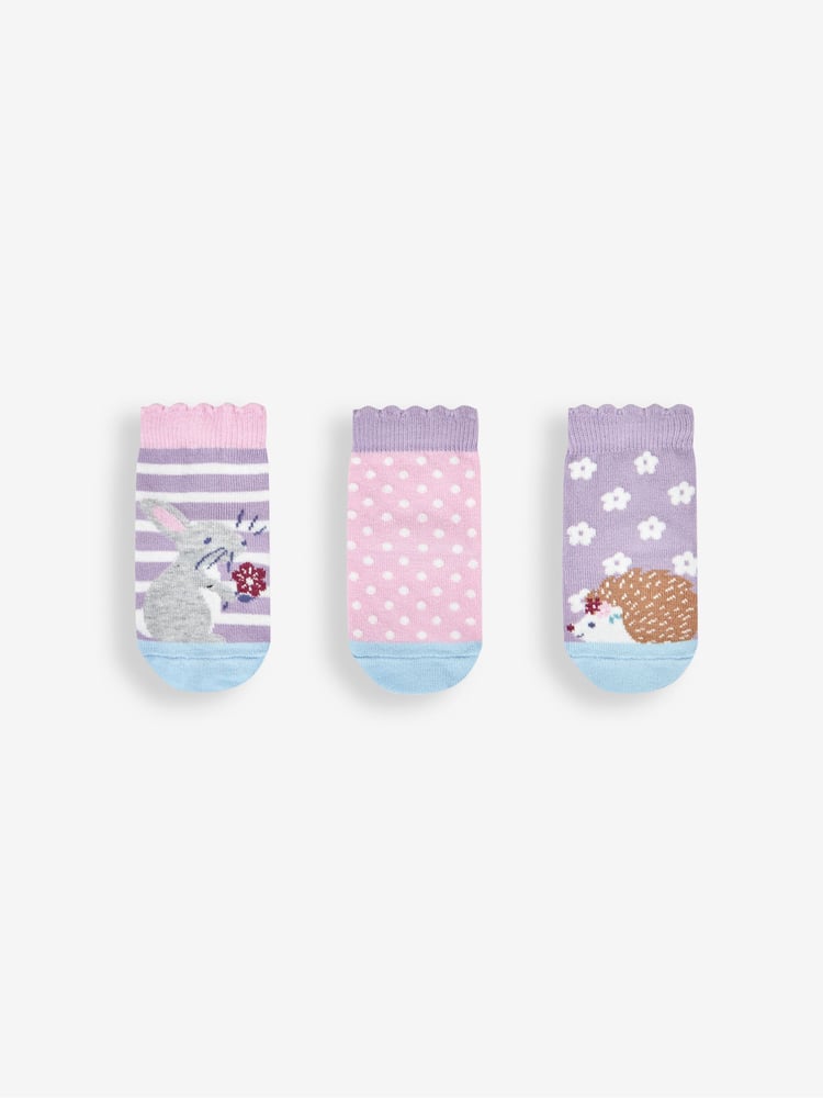 JoJo Maman Bébé Purple 3-Pack Hedgerow Character Socks - Image 2 of 2