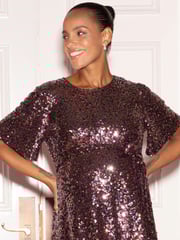 Seraphine Pink Sequin Shift Maternity Dress - Image 9 of 10