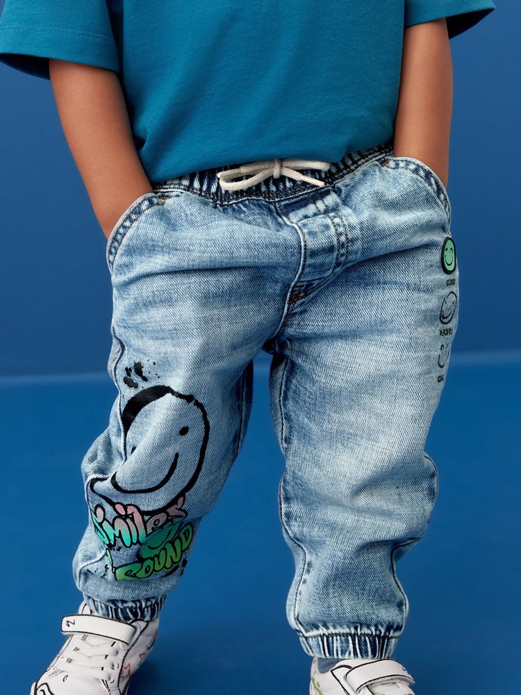 Light Blue Denim 100% Cotton Graffiti Print Jeans (3mths-7yrs) - Image 1 of 8