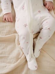 Purebaby Pink 100% Cotton Zip Baby Sleepsuits 2 Pack - Image 2 of 9